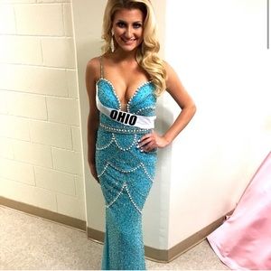 Sherri Hill custom couture aqua blue gown